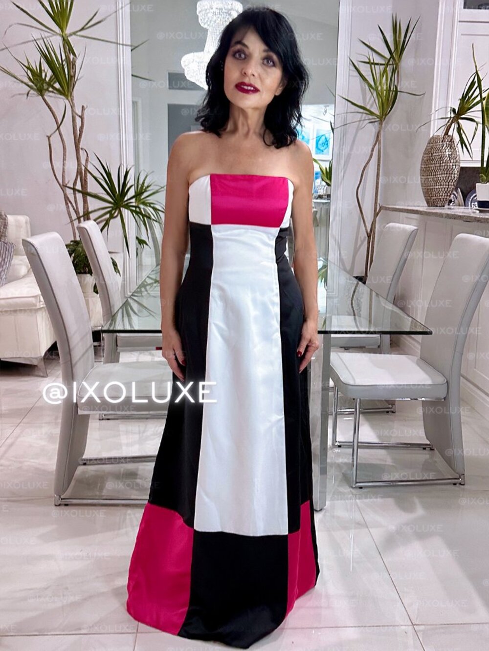 Morgan & Co Strapless Colorblock A-Line Gown Size 5/6
